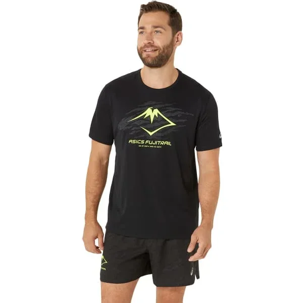 Camiseta runningASICSFUJITRAIL LOGO SS TOP BLACK/GRAPHIC GREY/SAFETY YELLOW