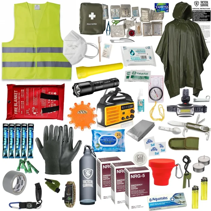 KIT BÁSICO DE EMERGENCIAS PARA MOCHILA 25 Litros 1 persona 72H (66 piezas) No incluye mochila: